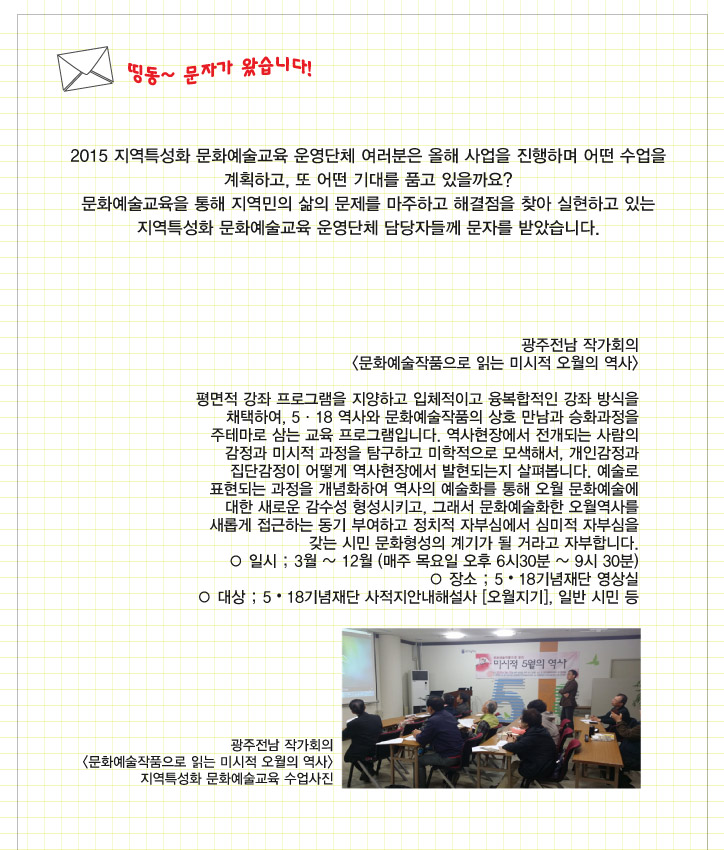 <2015 지역특성화 문화예술교육> 띵동~문자가 왔습니다!